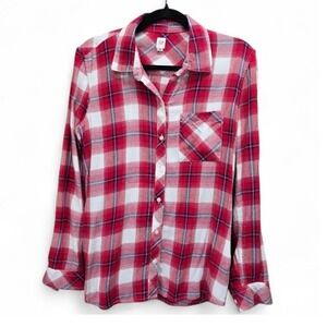 Gap Womens Red Plaid Button Down Shirt Long Sleeve Cotton Viscose Size M